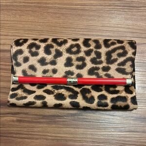 Diane Von Furstenberg Hair-calf Leopard Print Clutch with Red Accent